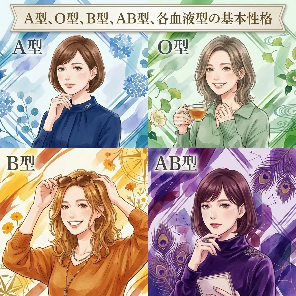 A型、O型、B型、AB型、各血液型の基本性格一覧