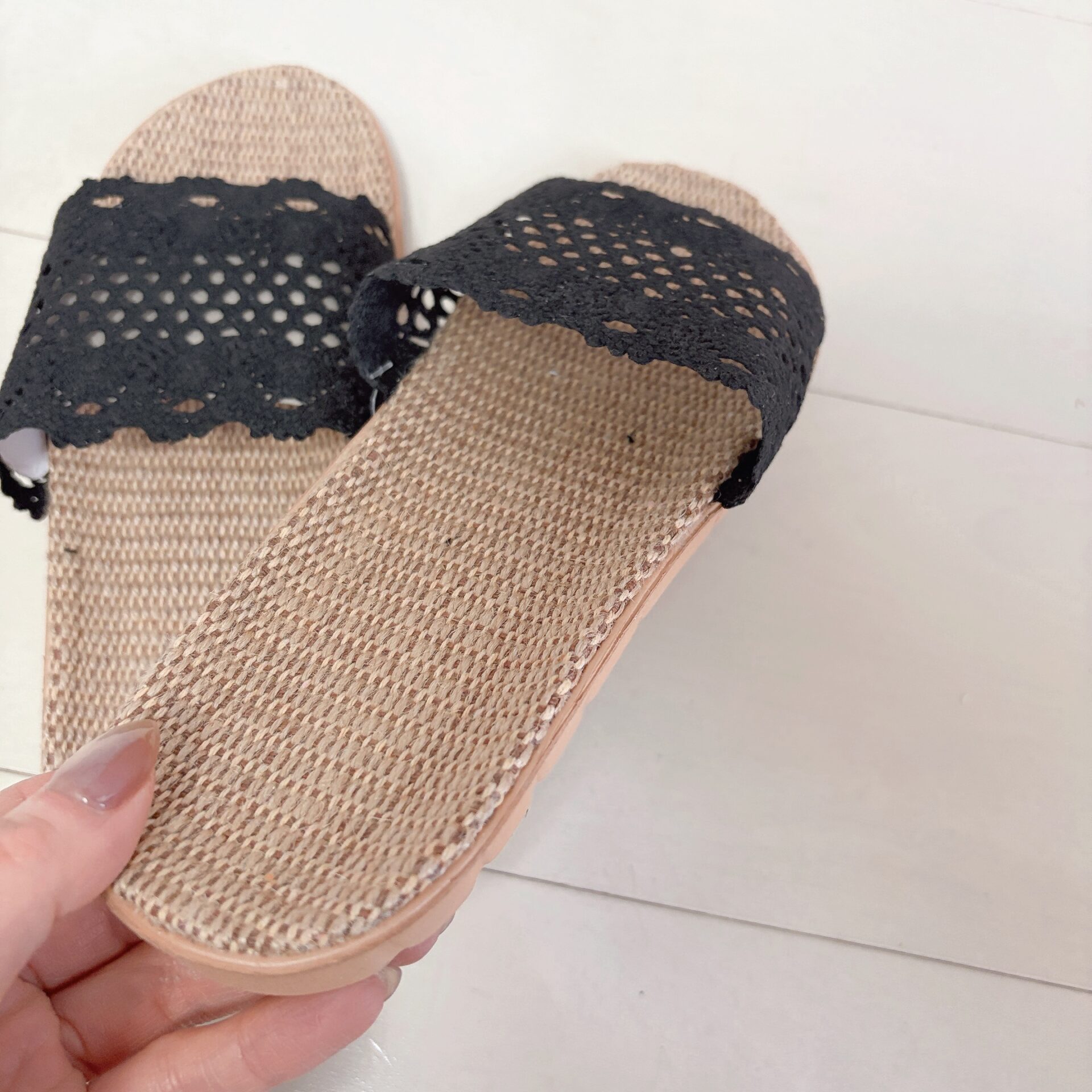 外でも履けるスリッパ（ジュート入、レース）22cm-24cm