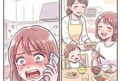 A distressed girl on a phone call crying, tears streaming down her face inside a kitchen comic panel.