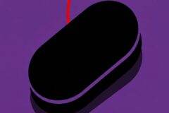 Abstract purple background with a thick black diagonal band and a red curved arc; decorative art.