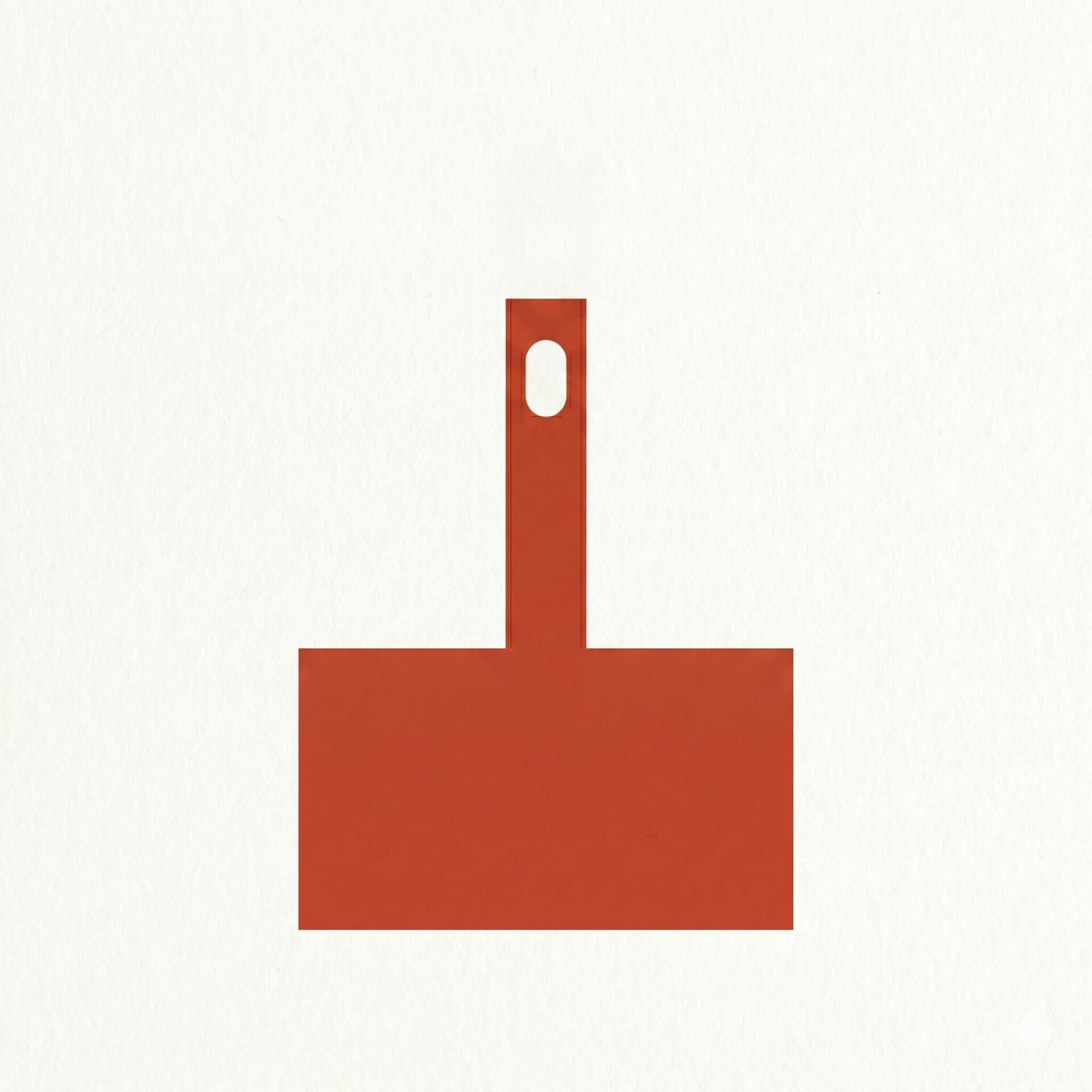 Red T-shaped graphic: a tall vertical bar with a rounded hole at the top, attached to a wide rectangular base on a light background.