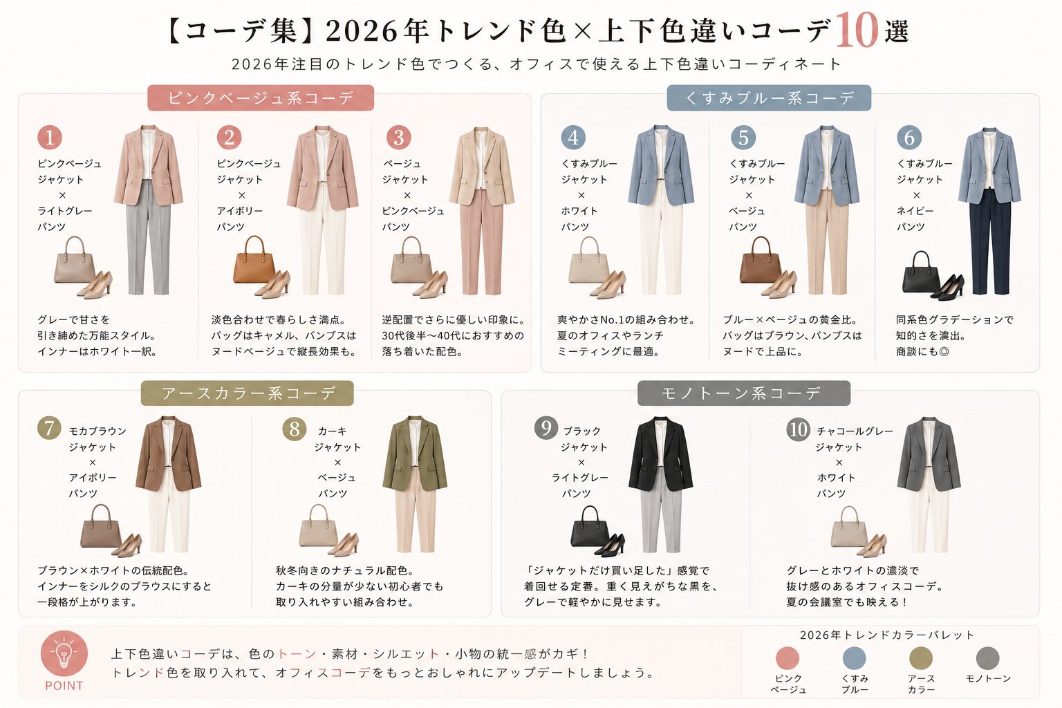 2026年上下色違いトレンドコーデ