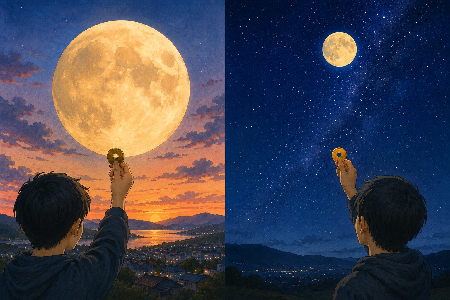 「月が大きく見える」のは実は目の錯覚！『地平線の月』も『天頂の月』もほぼ同じ大きさという驚愕の視覚トリック