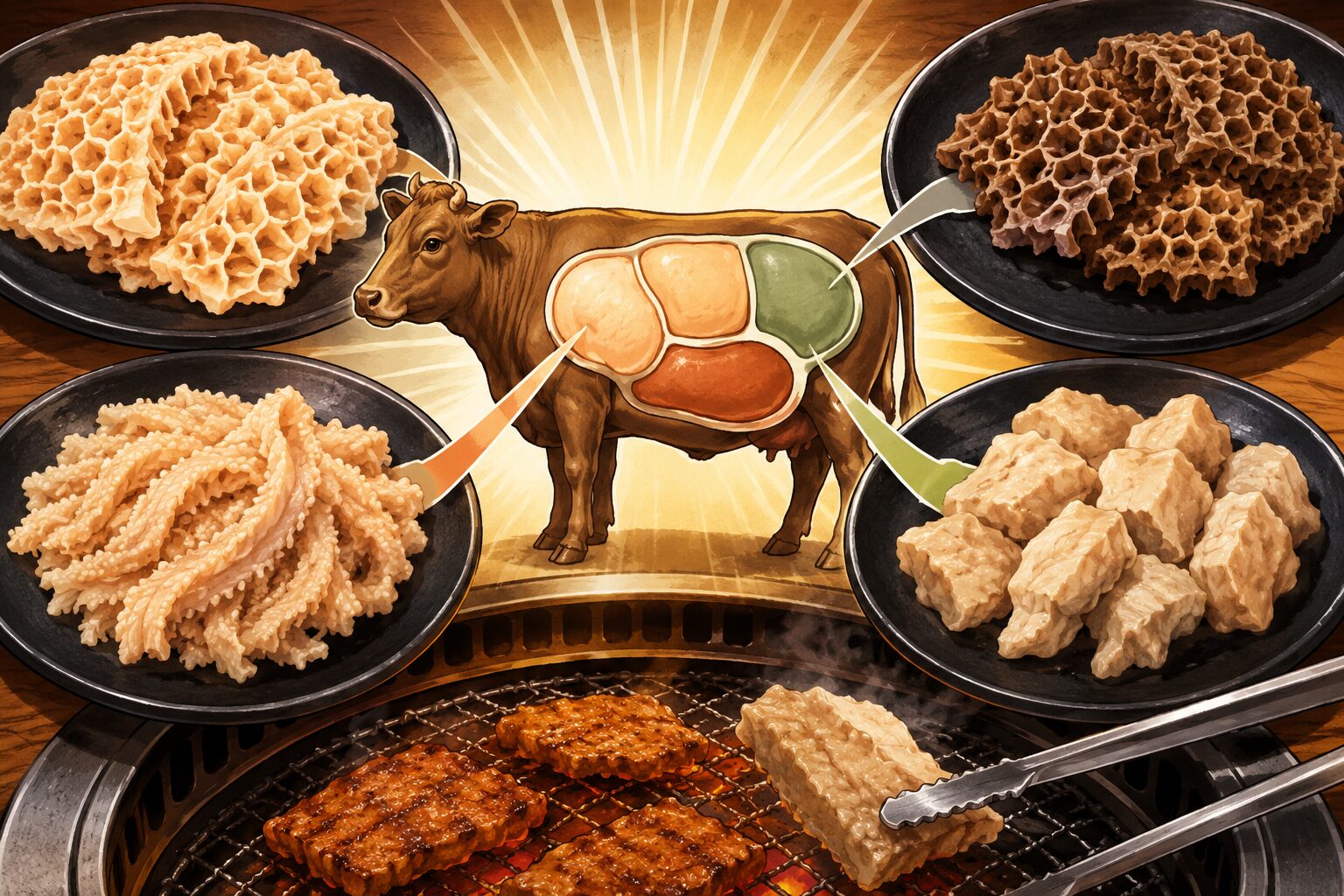 焼肉屋でよく見る『ミノ』『ハチノス』『センマイ』『ギアラ』、カタカナ名の裏に隠れていた牛の「4つの胃」と漢字の見立て文化