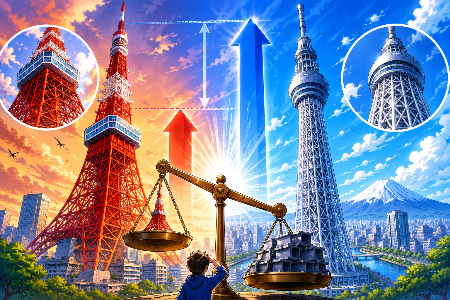 『東京タワー333m』対『スカイツリー634m』、実は高さ301m差・重さ9倍差！「別物すぎる」規格外の2大タワー