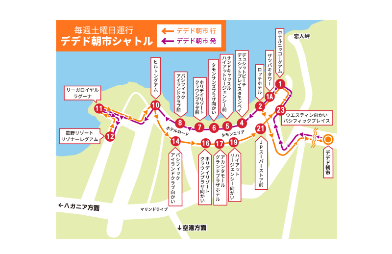 デデドの朝市シャトル路線図