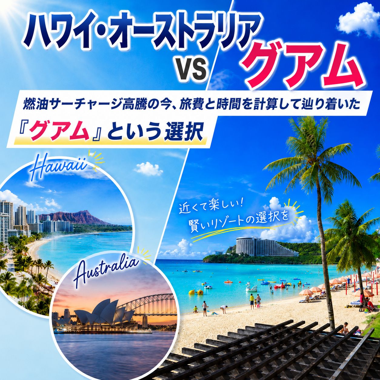 ハワイ・オーストラリアvsグアム。燃油サーチャージ高騰の今、旅費と時間を計算して辿り着いた『グアム』という選択